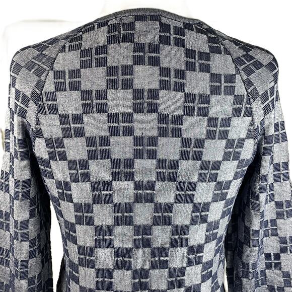 HWR‎ Anthropologie Cardigan Small Navy Gray Checkerboard Silk Cotton Blend - Picture 4 of 15